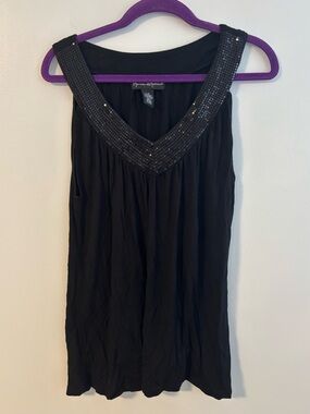 Mercer & Madison Black Sequins V-neck Sleeveless Draped Blouse Tank Top Large